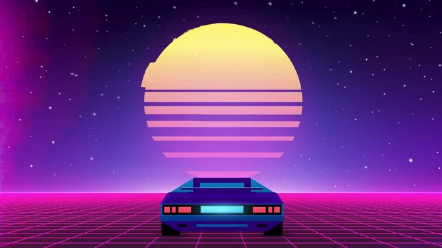 Synthwave retro background loop - car driving