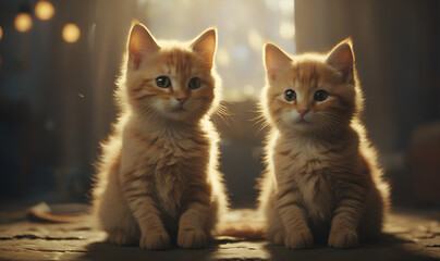 Two cats sitting side by side, gingerly colored