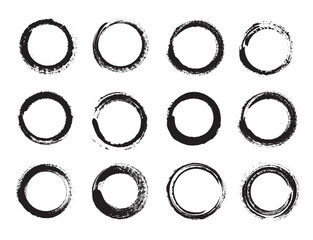 Black grunge circles shapes on a white background
