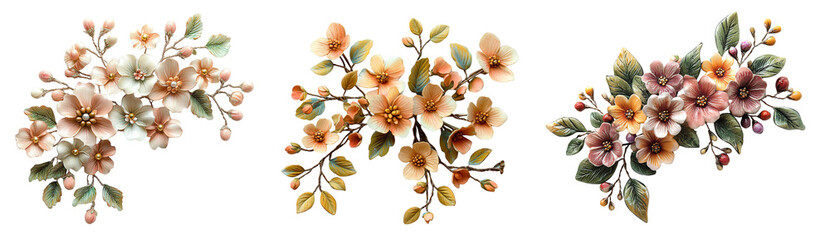 Naklejka premium floral bouquet arrangements with colorful blossoms and green leaves transparent background