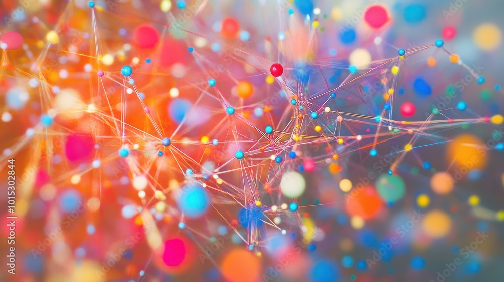 Poster a colorful, abstract image of a network of lines and dots