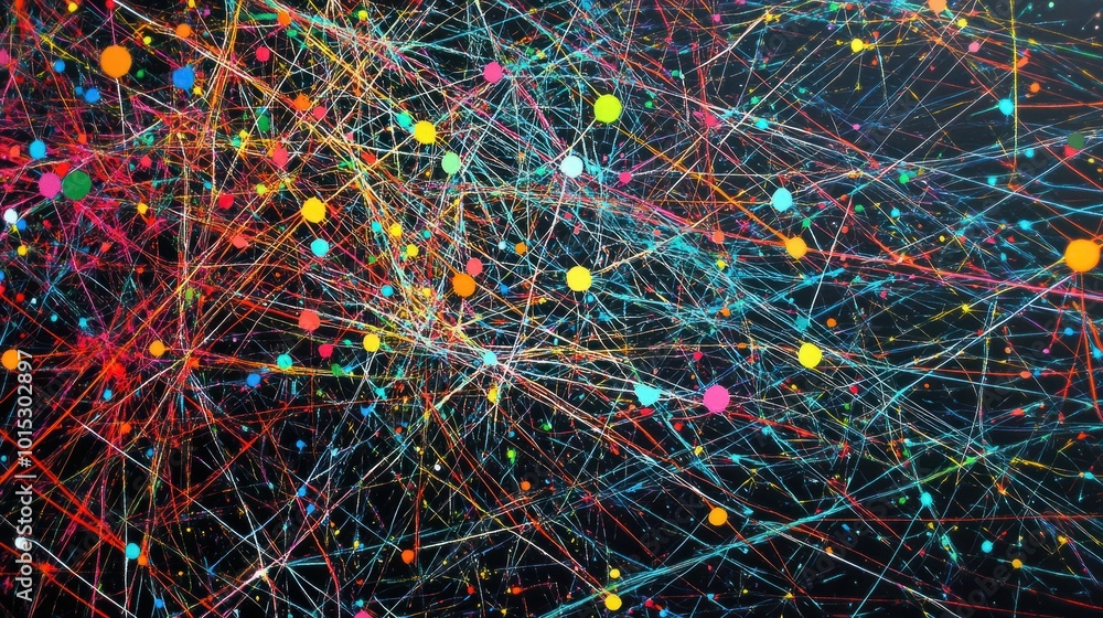 Poster a colorful, abstract image of a network of lines and dots