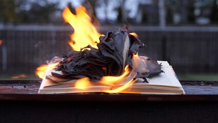 Burning book consuming knowledge and information