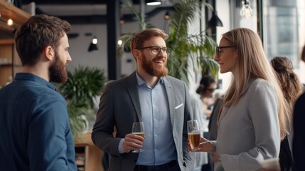 A group of coworkers socializing at a networking event