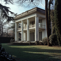 Architectural Elegance: A Composite Villa with a Sweeping Portico in Diagonal View