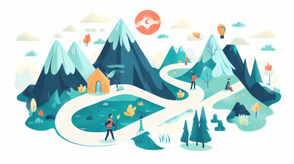 Heros journey map, flat design illustration, adventurous, isolated on white background. Heros Journey. Illustration