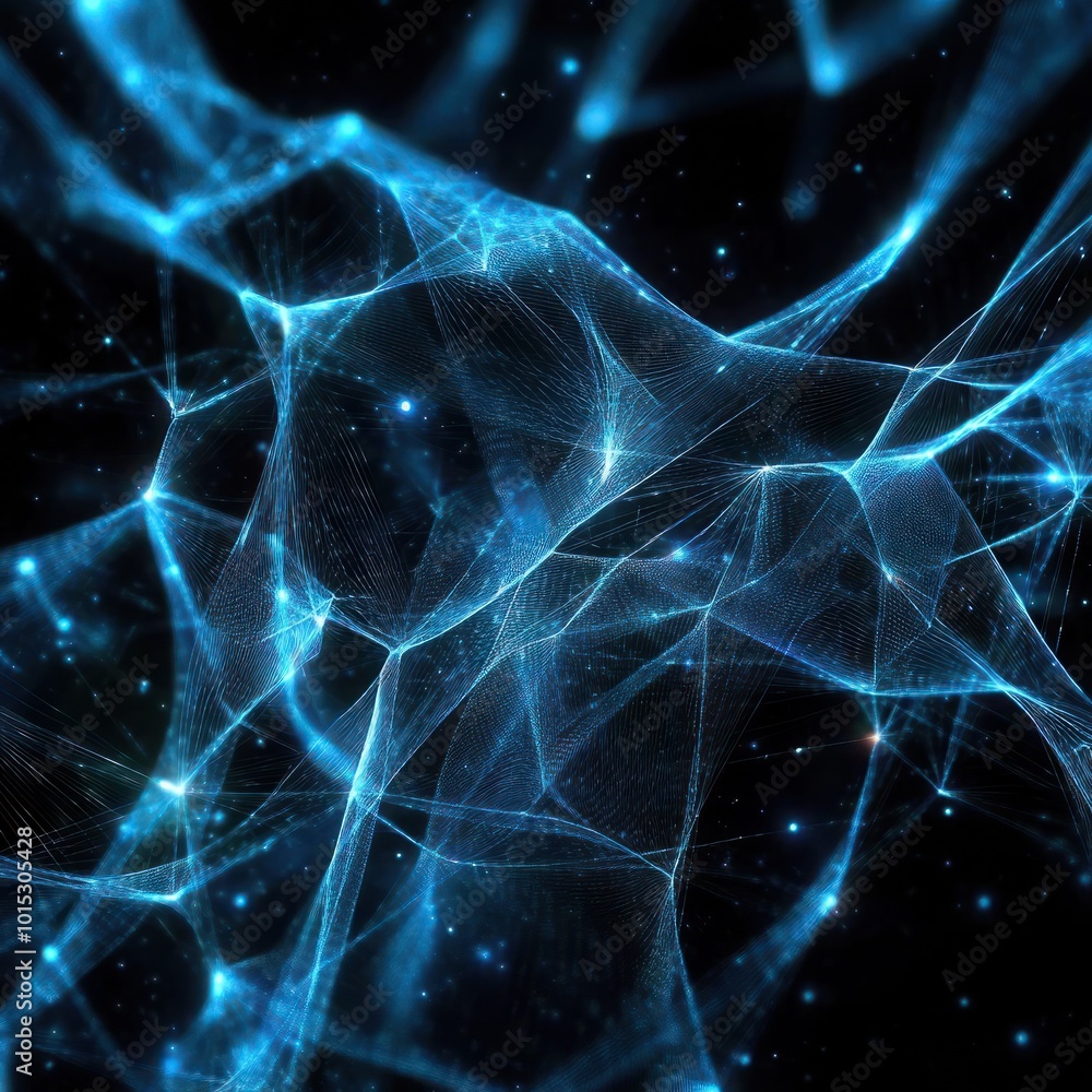 Poster abstract background of glowing blue mesh or interwoven lines on a dark background.generative ai
