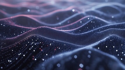 Abstract technology background with connection lines and dots. 3D Rendering, Abstract digital background with binary code flowing through a network of interconnected nodes, AI Generated
