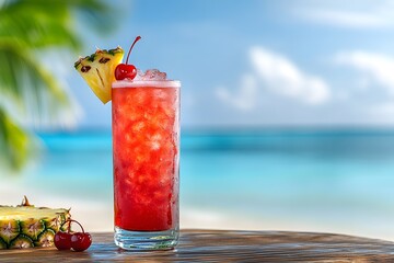 Singapore sling cocktail beach view
