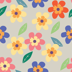 abstract multicolor a solid hibiscus blooming flowers motif arrangement with medium tone, all over vector design with cream backgroun