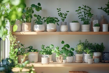 Hygge tranquil indoor plant shelf