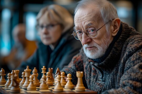 Older adults enjoying a chess tournament