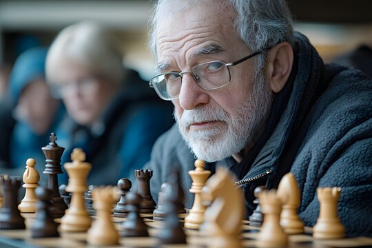 Older adults enjoying a chess tournament