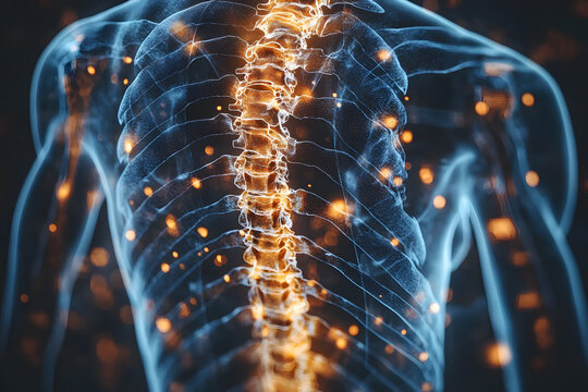 Human Spine X-ray Illustration Highlighting Anatomy and Back Pain
