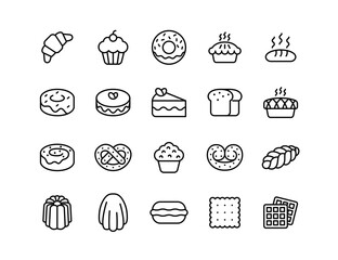 20 Delicious Bakery and Pastry Icons - Free Vector Set for Cakes, Bread, Muffins, Donuts, and More | Perfect for Food Blogs & Designs