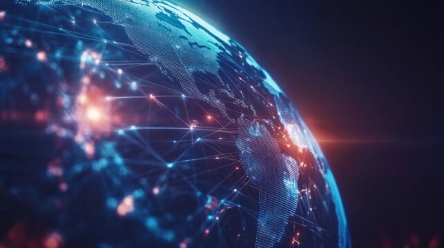 Communication technology for internet business. Global world network and telecommunication on earth cryptocurrency and blockchain and IoT