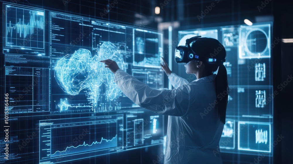 Poster computerbased information technology with a person playing with internet connectivity, medical techn