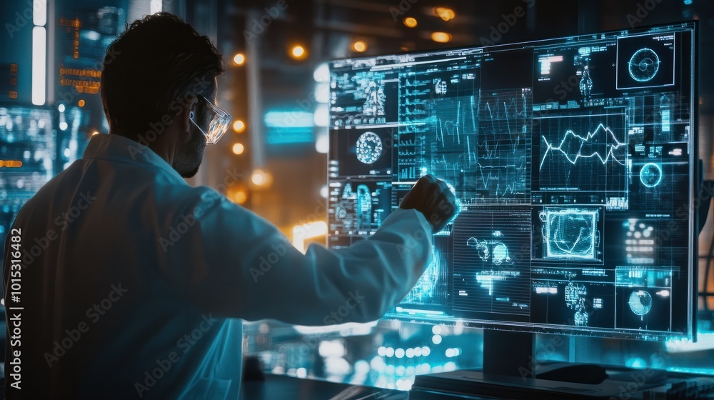 Poster computerbased information technology with a person playing with internet connectivity, medical techn