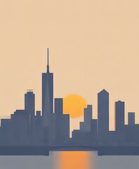 Naklejka premium Stunning City Sunset Skyline at Dusk with Tall Skyscraper