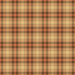 Interior seamless fabric tartan, relax plaid textile texture. Realistic vector check pattern background in orange and pastel colors.