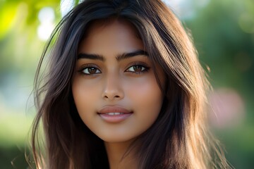 Fototapeta premium Close up of attractive young Indian asian woman with smooth skin