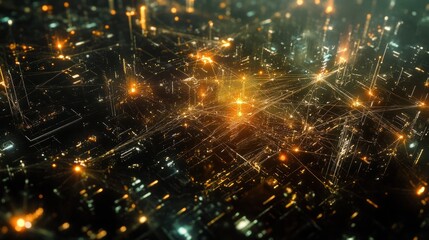 Decentralized finance visualized through an intricate network of digital nodes