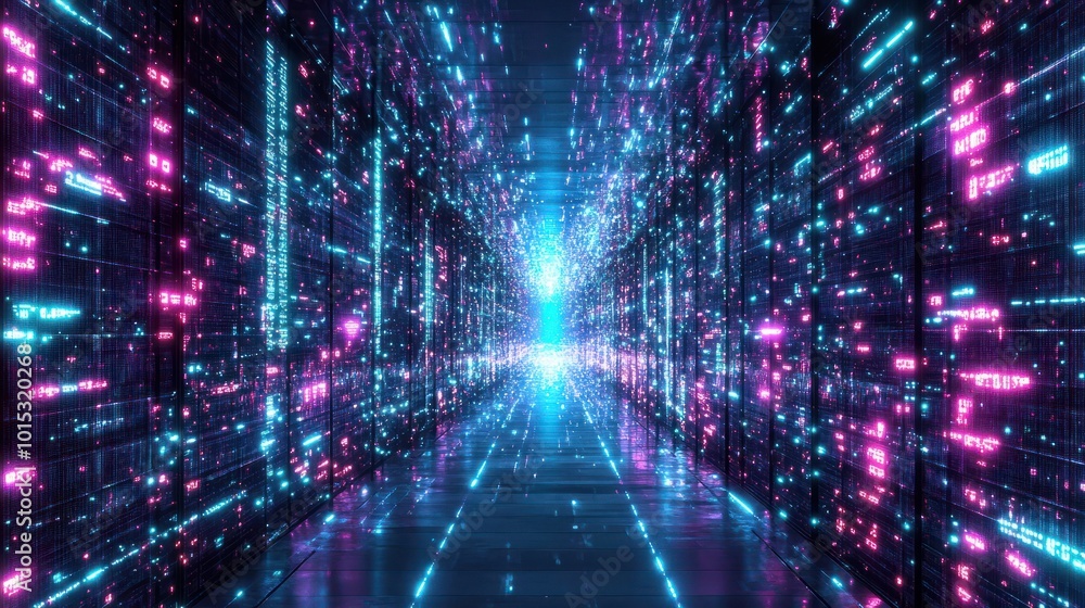 Aufkleber digital neon matrix digital cyberspace data cyberpunk hologram abstract background wallpaper ai gene