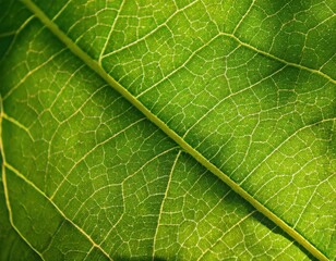 Obraz premium microscopic detail of a green leaf showing the fine structure of the veins with some warm sun light