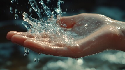 Fototapeta premium Water droplets splashing on a person's hand.