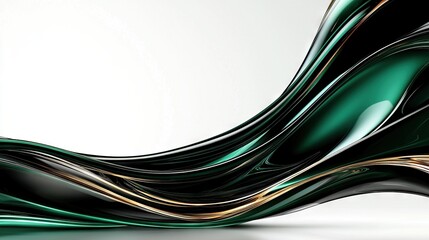   Green and gold waves on white background with white wall