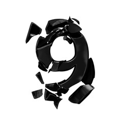 Number 9 made of broken black porcelain