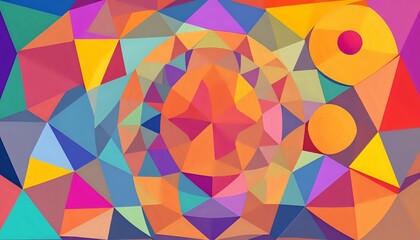 Vibrant Geometric Pattern with Orange Core and Triangular Shapes in Various Colors
