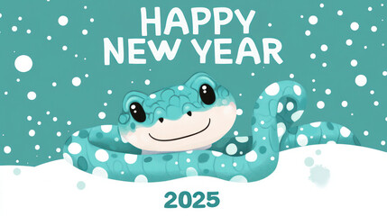 A cute snake with the words "HAPPY NEW YEAR" and the number "2025". 2025. New Year concept.