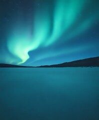 Naklejka premium Breathtaking Northern Lights Over Arctic Ocean at Night - Vibrant Green Blue Aurora
