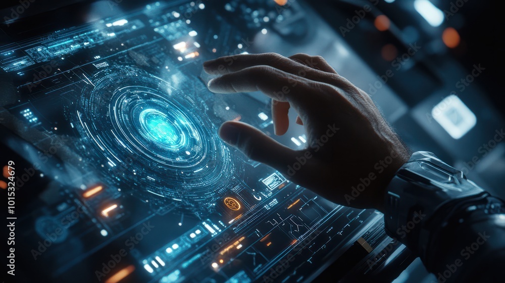 Poster hand-touch digital hologram and innovative internet system on vr cyberspace interface with virtual c