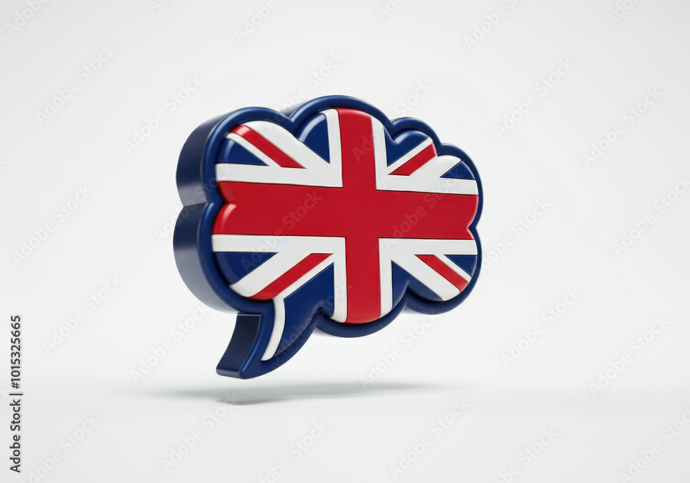 Fototapete 3d rendering of a speech bubble with union jack flag representing english language learning concept