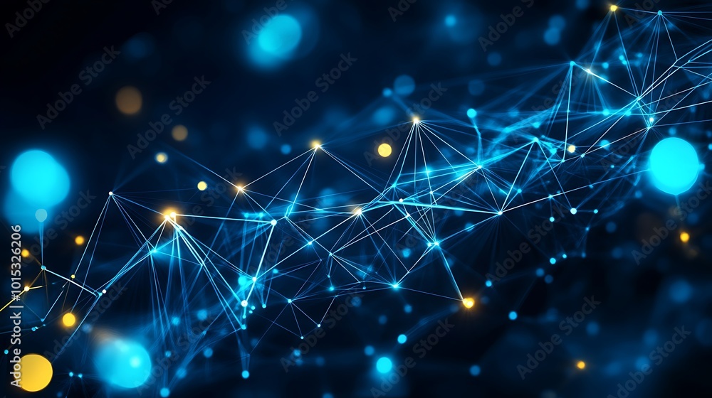 Aufkleber abstract digital network with glowing points and lines on a dark background.