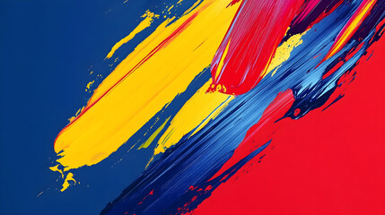 A bold abstract background brush stroke with vibrant primary colors creating a striking visual