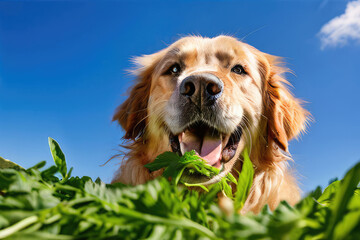 A dog eating healthy food like a human.