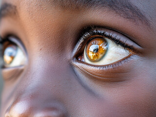 Naklejka premium A close-up view of a child’s expressive eyes capturing emotion and depth in natural light