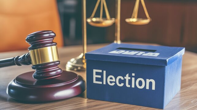 Authority of the Ballot-The Foundation of Democracy: A gavel and ballot box symbolize the power of the vote and the importance of election rules.the pillars of a fair and just electoral process.