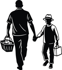 Father going to the market with his son vector .eps
