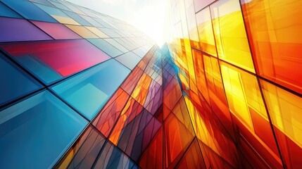 Obraz premium Vibrant Abstract Glass Architecture with Colorful Geometric Panels Reflecting Sunlight