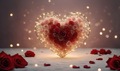 Romantic card: a heart surrounded by red roses