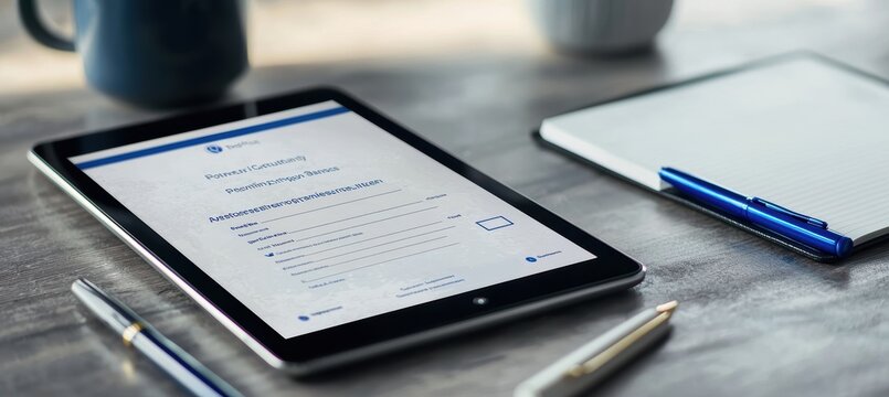 Digital Certificate Displayed on Tablet with Pen and Notebook for Professional Development