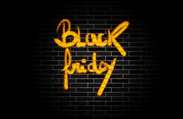 yellow  friday graffiti on brick wall is announcing shopping day