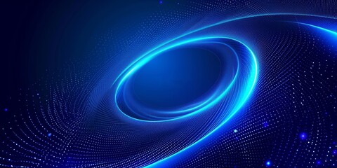 Abstract blue background with glowing curved lines. Shiny blue swirl curve lines design. Spiral lines. Geometric oval pattern. Futuristic technology concept. , Generative AI