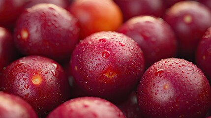 Obraz premium A bunch of red fresh apples close-up, top view. Natural background. Food ecology and agriculture. Illustration for banner, poster, cover, brochure or presentation.