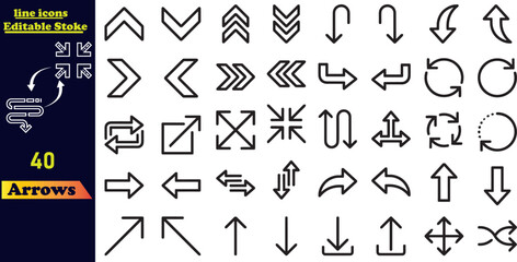 Line Arrow vector icon set in thin line style.