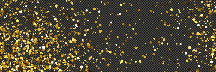 Gold glittering dust with stars on transparent backdrop